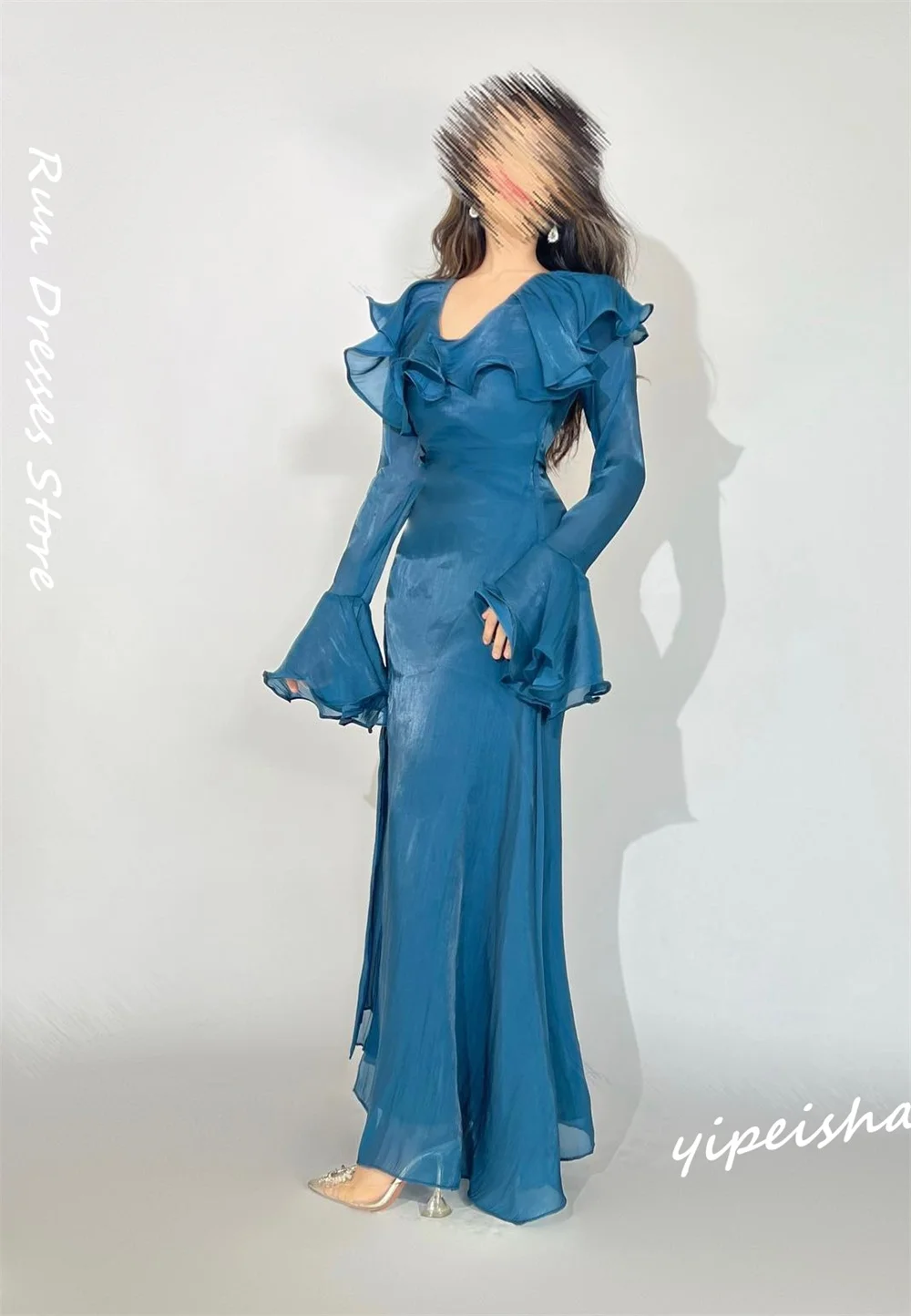 Fashion V-neck Mermaid Anke Length Quinceanera Dresses Layered Organza Formal Occasion Gown 롱원피스 robe femme soir&eacute;e vestido فسا quinceanera dresses