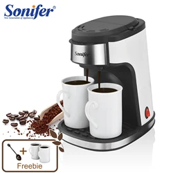 American Drip Coffee Machine Kitchen Appliances Dripping Coffee Maker Automatic Brew Tea Powder Milk Ceramic Double Cup Sonifer