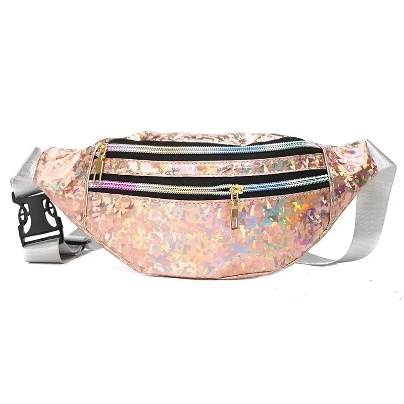 Holographic Fanny Pack Hologram Waist Bag Laser PU Beach Travel Banana Hip Bum Zip Women Purse Belt Bags Girl Chest Bags