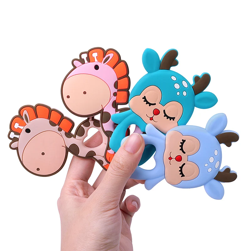 TYRY.HU 1Pc Baby Silicone Teether BPA Free Cartoon Frog Deer Teething Necklace Pendant Nursing Teeth Gift Baby Silicone Teether 2