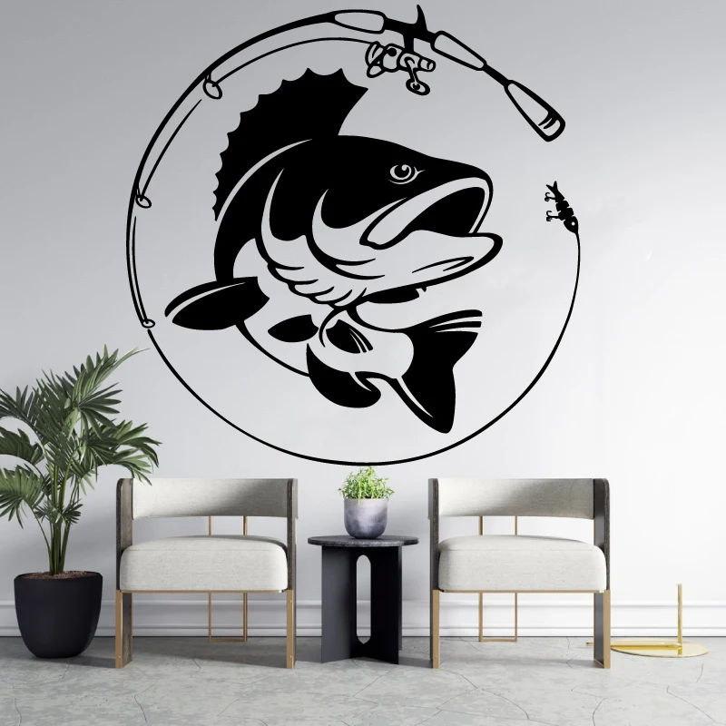 Fishing Fish Hook Rod Vinyl Car Windows Decor Sticker Fishing Boat Nautical  Decoration Outdoor Decals Waterproof Murals Z509