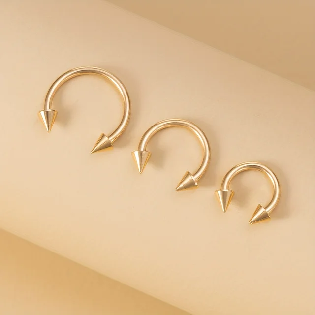 1PCS 6/8/10mm Men Spike Nose Septum Piercing Ring Horseshoe Piercing Lip Ear Ring 16G Jewelry For Women Stainless Steel 3