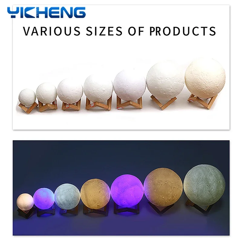 3D 프린트 달 램프 LED 야간 조명, 조도 조절 터치 리모컨, USB 충전 책상 램프, 달빛, 어린이 침실용 창의적인 선물