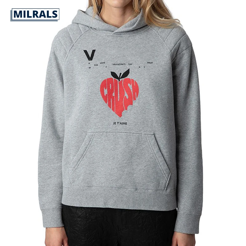 

MILRALS Casual Alphabet Print Hooded Sweatshirt For Women Spring New Apple Print Loose Stylish Women's Street Style Hooded Top