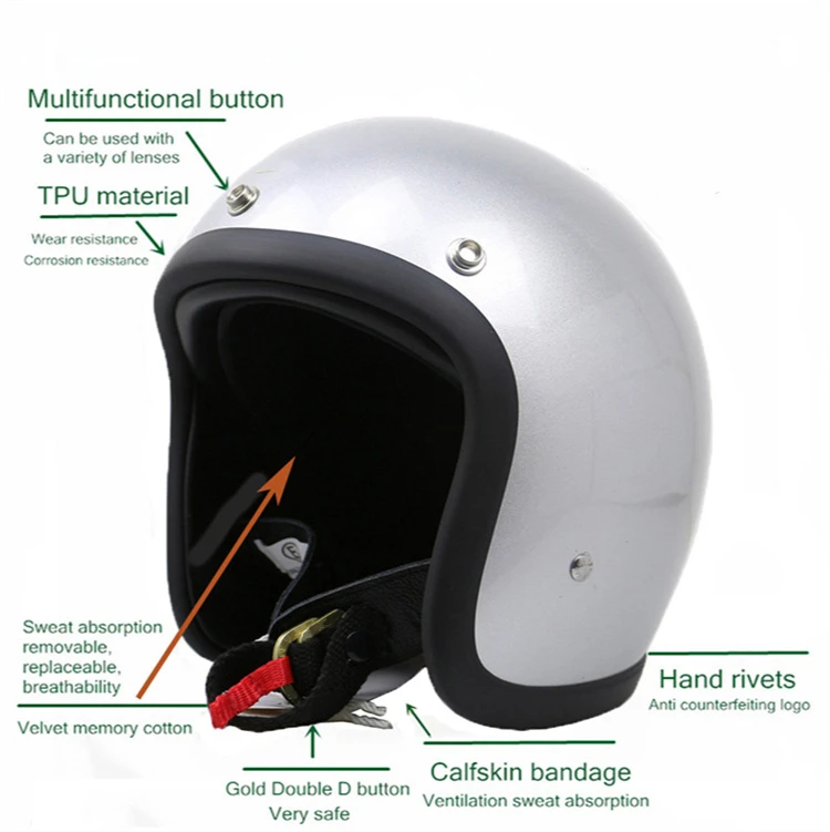 Klassischer Japanischer Stil Kleiner Shell Vintage TT&COCASCOS Open Face Helm Jet 500TX Cafe Racer Roller 3/4 Motorradhelm – Detail 3