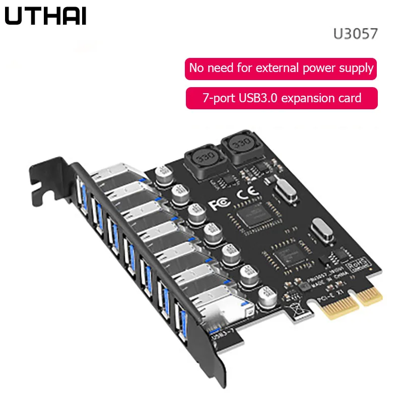 

UTHAI U3057 PCI-E к USB3.0 плата расширения, 7-портовая высокоскоростная настольная USB3.0 карта расширения, 7-портовая задняя