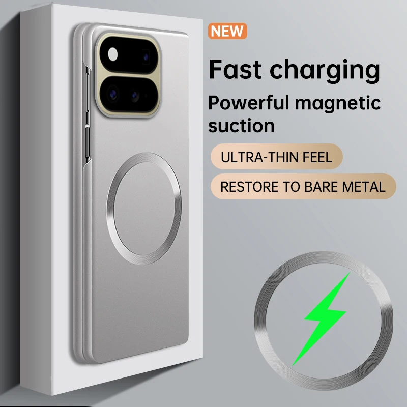 Sleek Frameless Magnetic Case – Metal Matte Finish, Slim Design, Wireless Charging Compatible