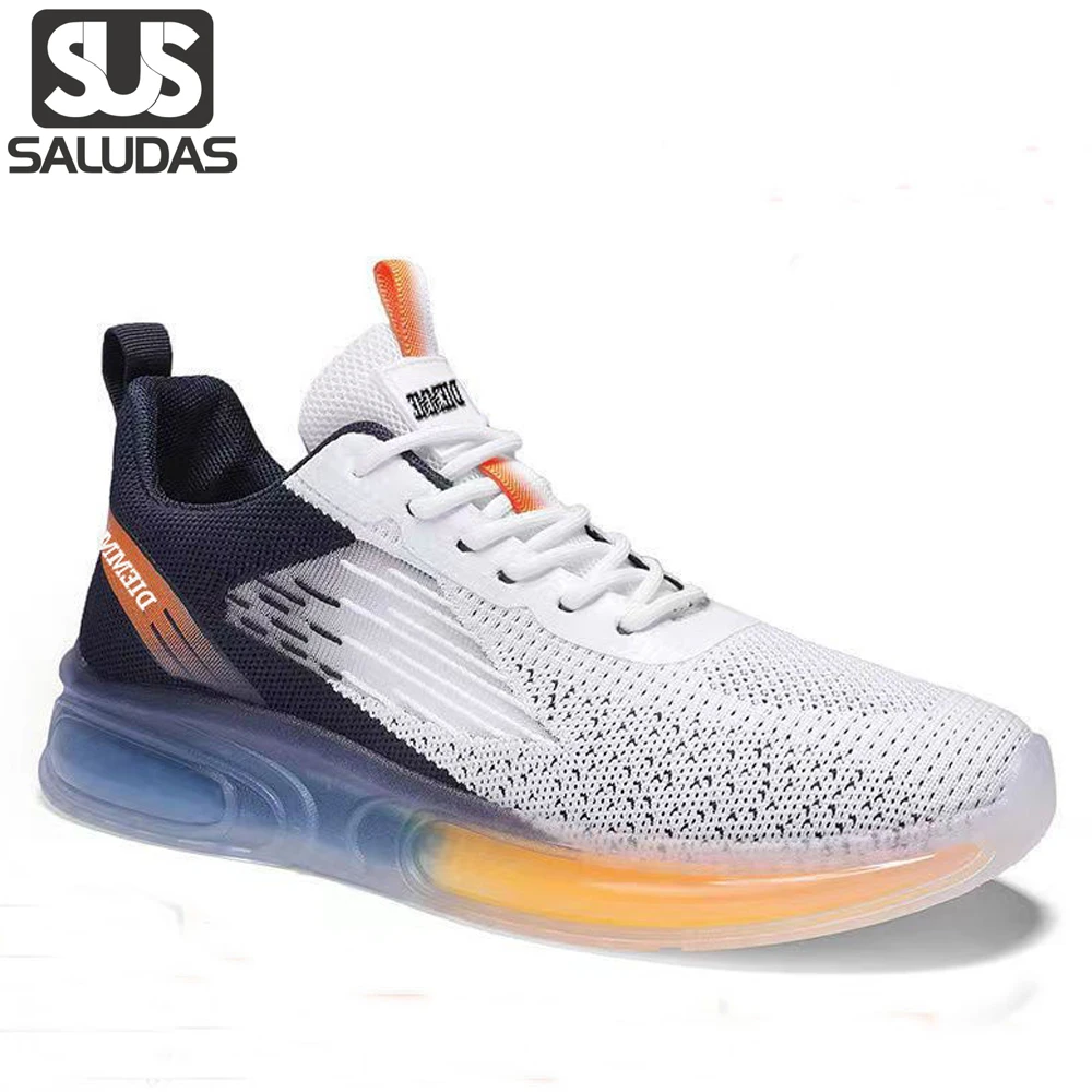 

SALUDAS Sneakers for Men Comfortable Breathable Stretch Running shoes Man Air Cushion Sneakers Fashion Fly Weaving Casual Shoes