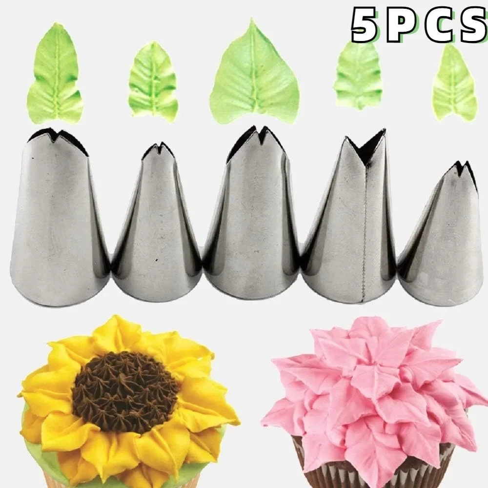 Stainless Steel Leaf Piping Nozzles DIY Cookie Making Cake Decorating Tools Pastry Fondant Accessories 5PCS