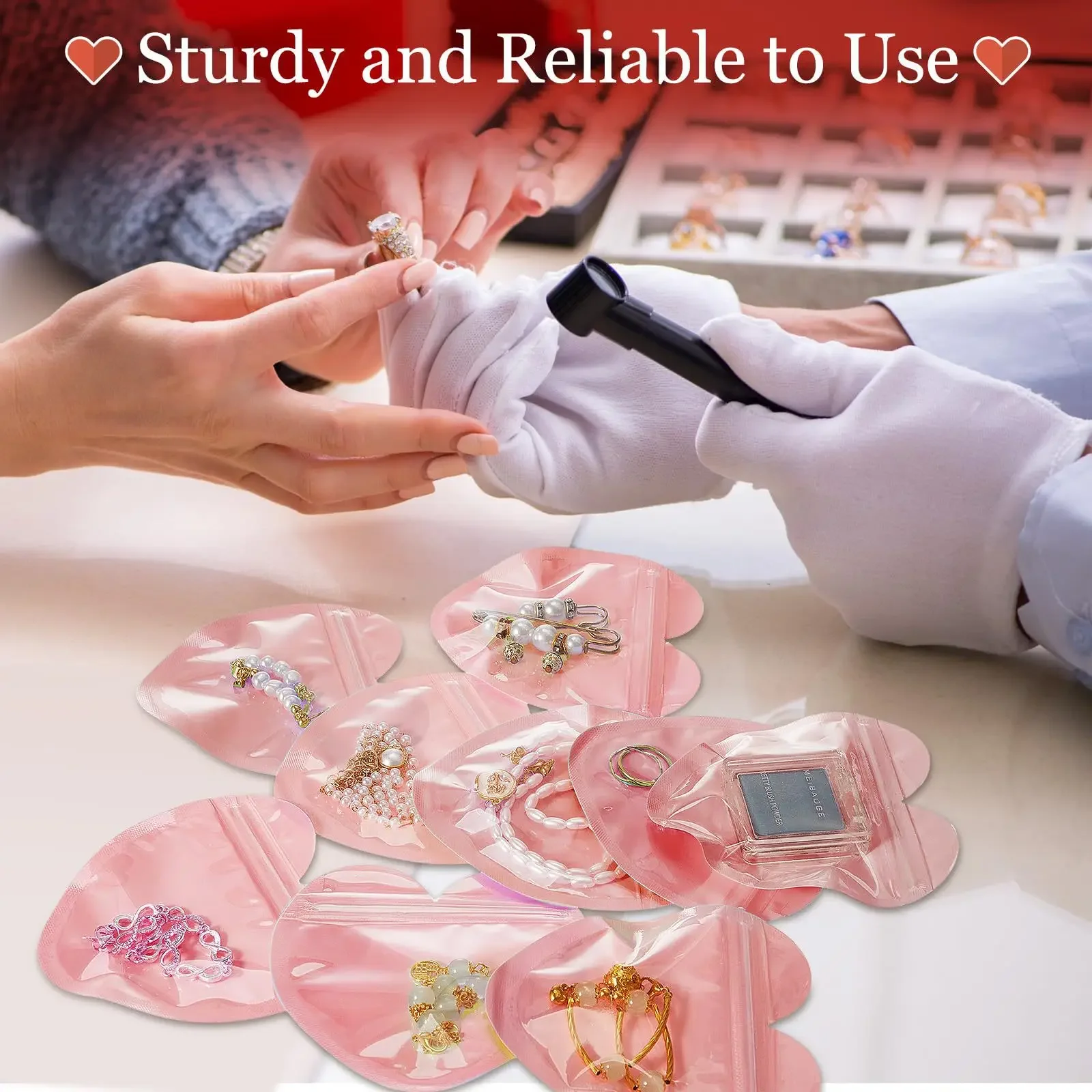 50-200pcs Pink Heart Shaped Packaging Bags Gift Bag Transparent Jewelry Resealable Bag For Valentine's Day Wedding Birthday Gift