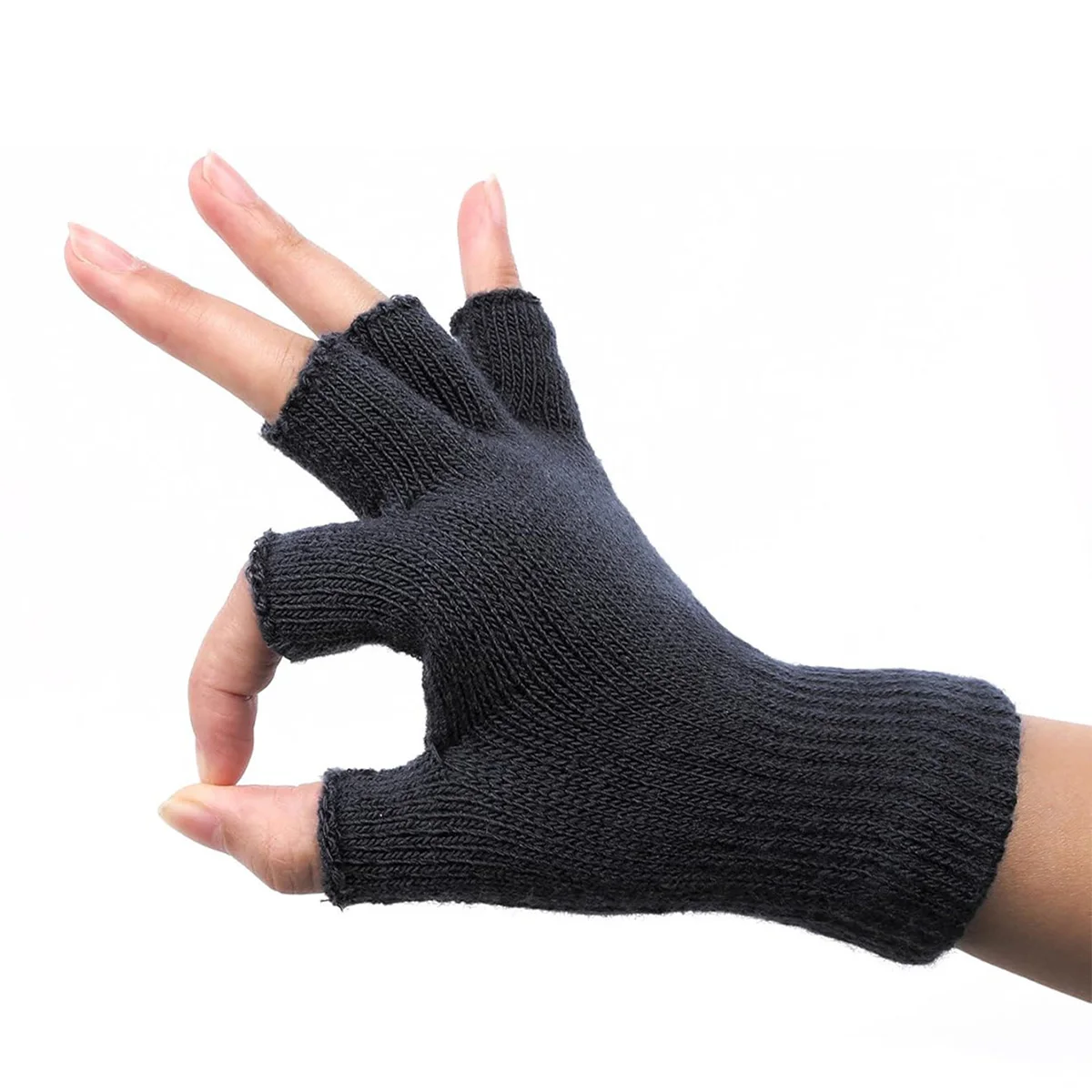 1 Pair Winter Half Finger Gloves Knitted Fingerless Mittens Warm Stretchy Gloves for Men and Women