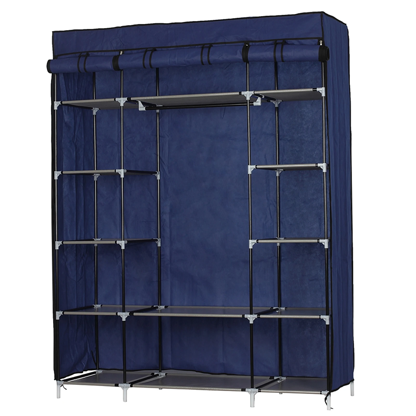 5-Layer 12-Compartment Non-woven Fabric Wardrobe Portable Closet Navy (133x46x170cm) 4
