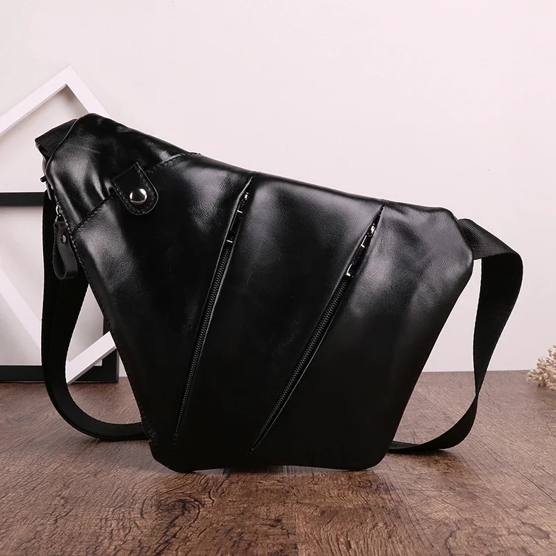 Men's Real Leather Crossbody Chest Bag for Summer Outdoor Sports