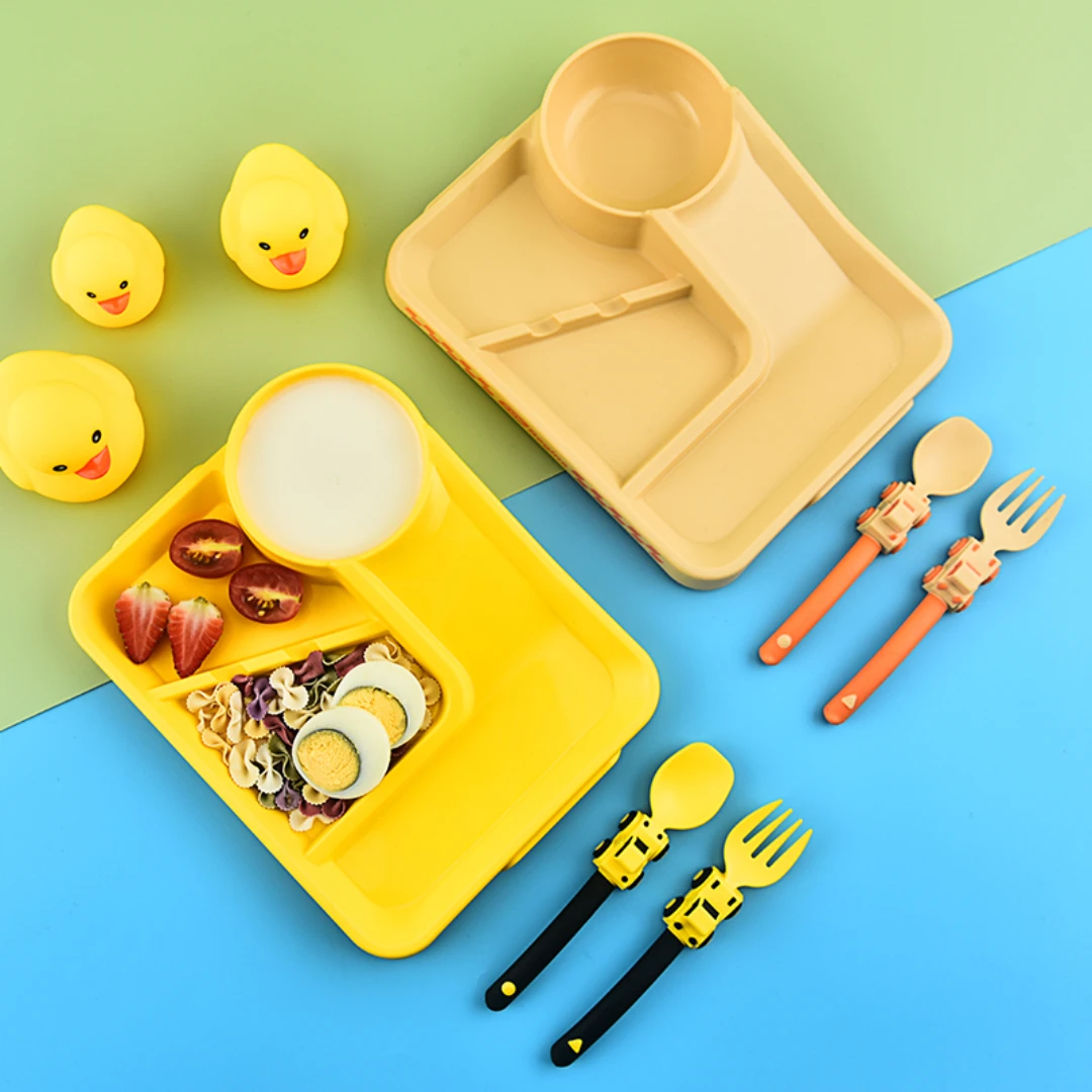 Baby Tableware Set Baby Tableware Set Spoon Fork Dinner Plate Children Racing Version Feeding Tableware Cartoon Car Design BPA Free