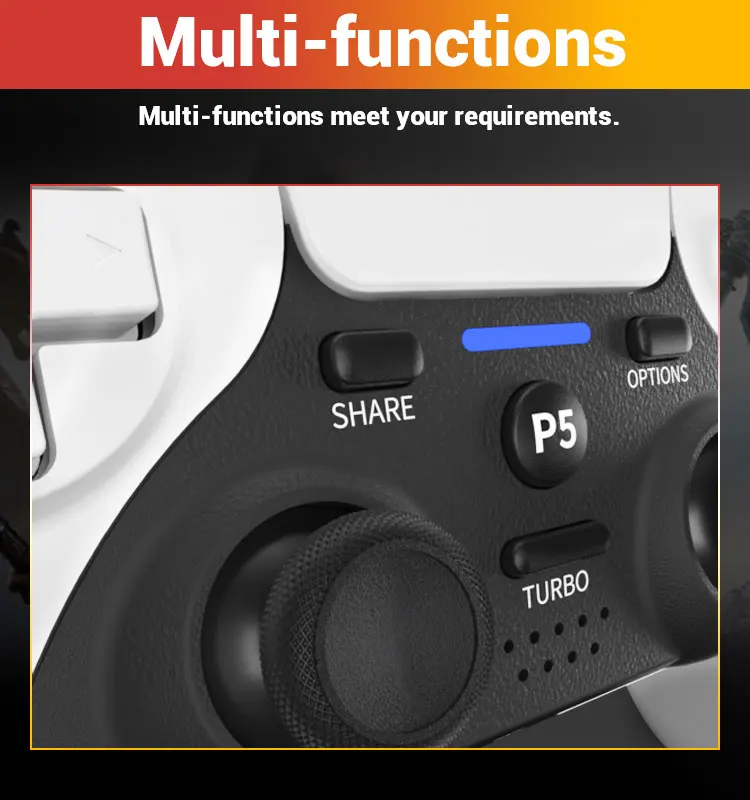 For PS5 Gamepad PC Controller Wirless Motion Sensor Dual Motor Vibration Turbo Function