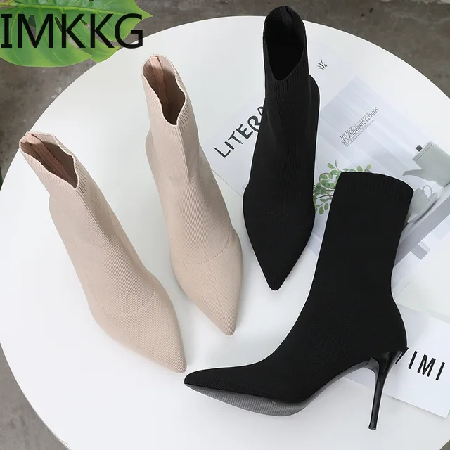 Sexy Sock Boots Knitting Stretch Boots High Heels for Women Fashion Shoes 2021 Spring Autumn Ankle Boots Female Size 42 4