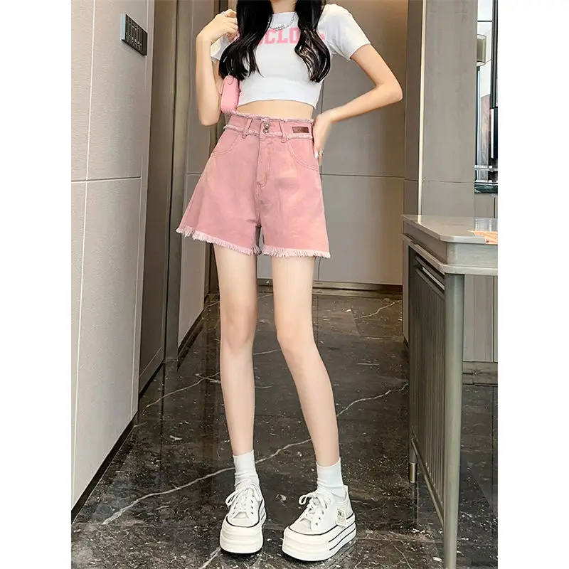 Women Summer Denim Pink Shorts Push Up Sweat Y2K Ladies High Waist Shorts Sports Sexy Short Long Femme Mujer Jeans Denim Pants