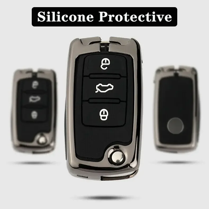 Zinc Alloy Metal Car Flip Key Fob Case Cover For VW Volkswagen Golf Bora Jetta Scirocco Tiguan Polo Skoda Octavia Superb Key Case Key Case Cover Car Key Shell Flip Key Fob Shell