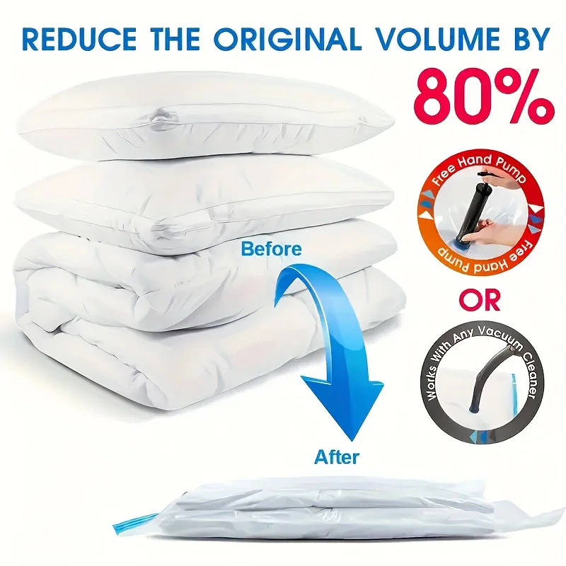 8pcs Reusable Vacuum Bags with Pump Cover Vacuum Compression Sealer Bag Space Saving for Clothes Storing Large Container 4