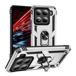 Shockproof Armor Bumper Case with Car Magnetic Holder Ring and Enhanced Protection for Xiaomi 15 (Silver)