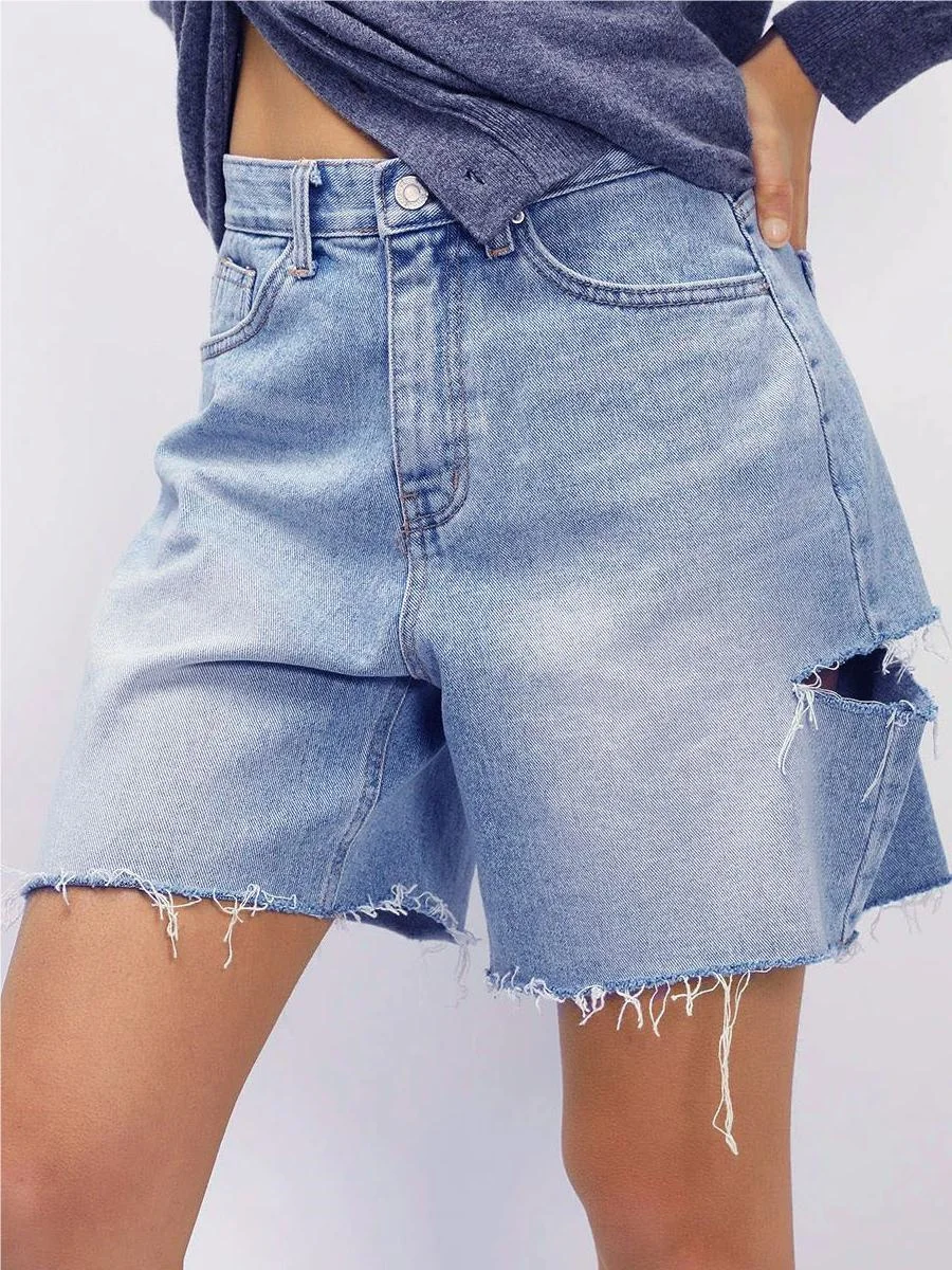 

Summer Solid High Waisted Jeans Shorts Washed Cat Scratch Raw Cut Denim Shorts For Women Distressed Denim Shorts Ripped Raw Hem