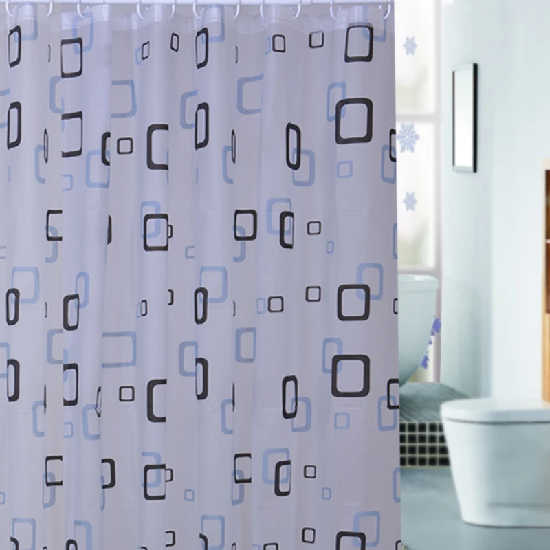 3D Metal Buttonhole Waterproof Shower Curtain 12 Hook for Bathroom