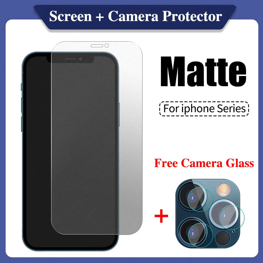 

Frosted Matte Tempered Glass for Apple IPhone 8 Plus 11 12 13 14 X XS XR Pro Max SE 2020 Screen Protection + Free Camera Glass