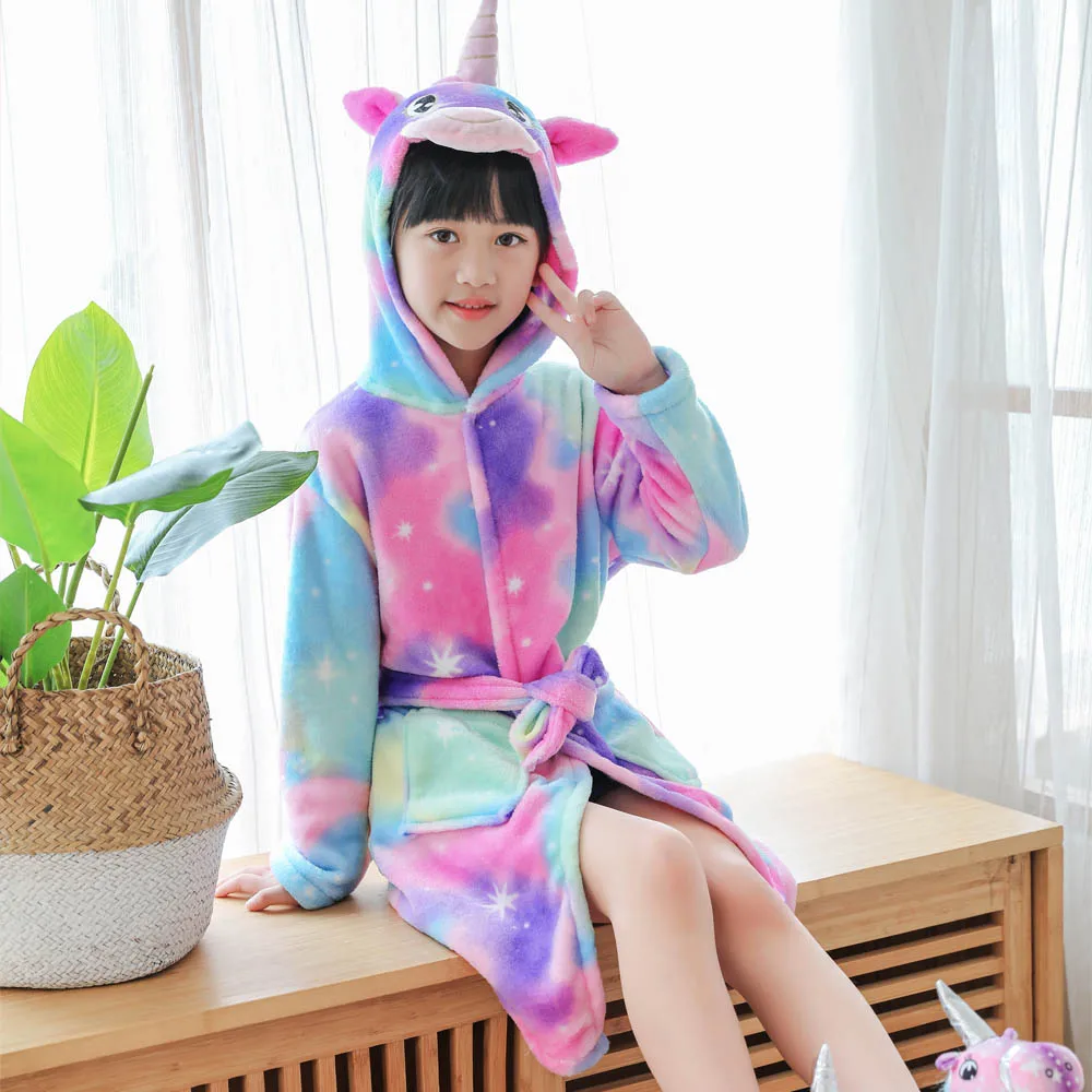 Kigurumi Husky Children Bathrobe Bath Robe Autumn Winter Animal Unicorn Hooded Pajamas For Boys Girls Towel Robes Kids Nightgown