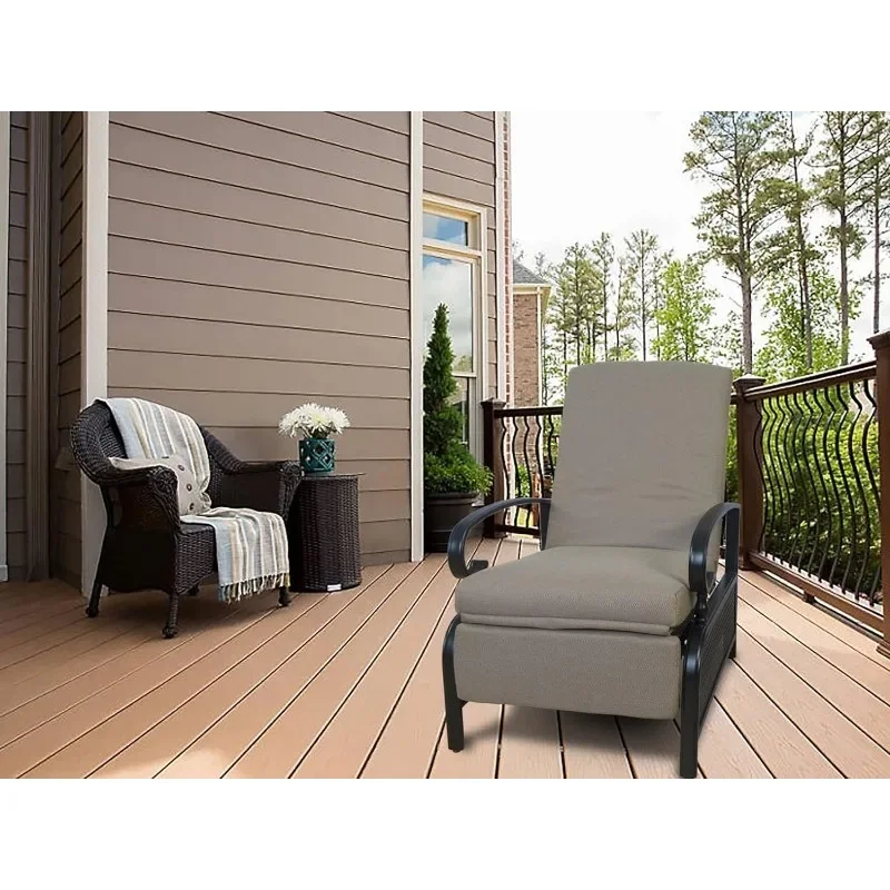 Adjustable Outdoor Patio Reclining Lounge Chair-Comfortable Cushioned Recliner Chair with Strong Extendable Metal Frame