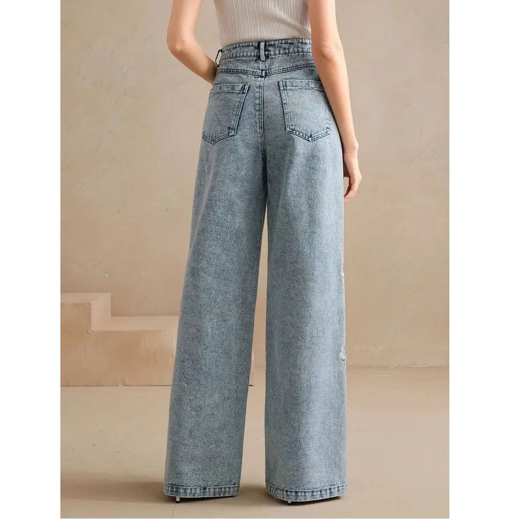 Y2k – jean tendance pour femme, grande taille, confortable, extensible, Denim délavé, Design brodé, mode, jambe droite, nouvelle collection 2025