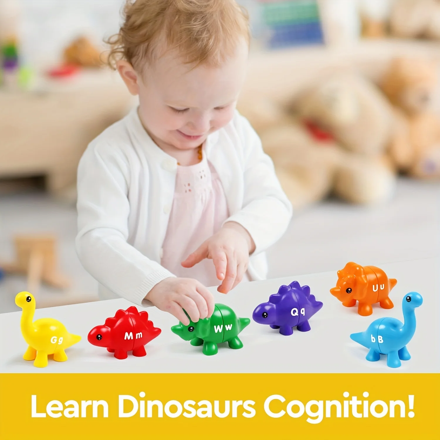 13-Piece Dinosaur Alphabet Snap Toy, Educational Puzzle, Gender Neutral Language Learning for Kids Aged 3+ 6