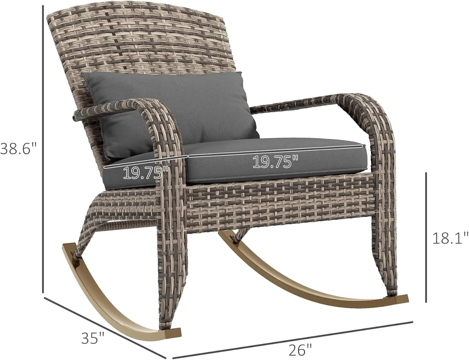 Outdoor Wicker Adirondack Rocking Chair, Patio Rattan Rocker Chair with High Back, Seat Cushion, and Pillow