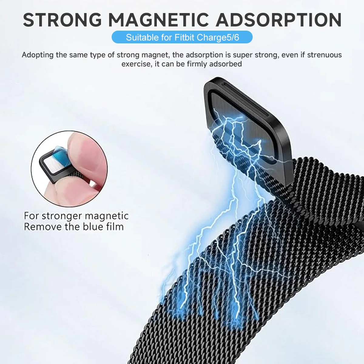 Stainless Steel Magnetic Loop Bracelet Wrist Strap, Adjustable Band