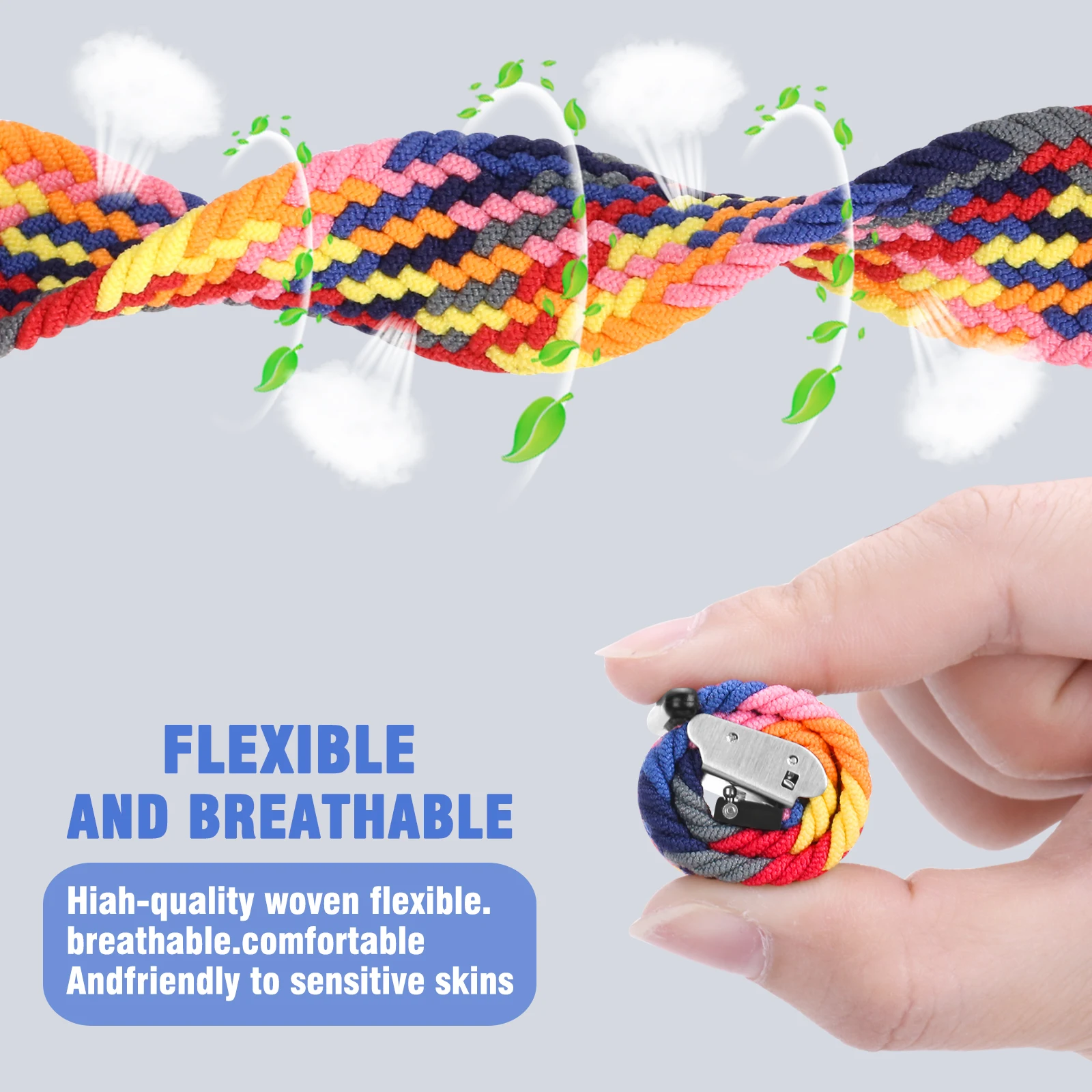 Nylon Braided Solo Loop Strap for Smartwatches - 20mm/22mm Band