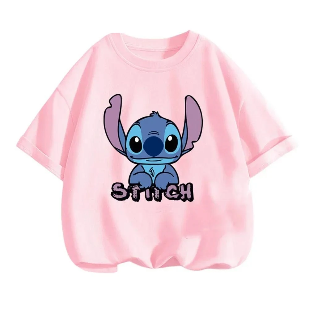 thumbnail image 1 of Camisón infantil de Stitch con diseño de anime kawaii, camisetas casuales de verano a la moda con múltiples dibujos animados, camisetas con cuello redondo y manga corta estampadas, 1 of 5