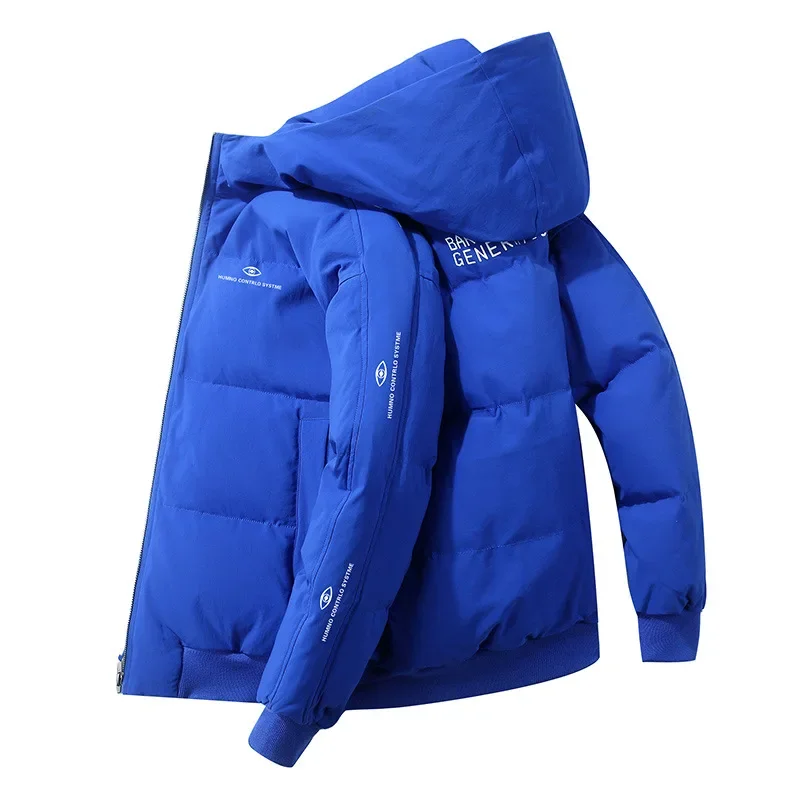 Winter Down Jacket Men's Short Oversized Hooded Jacket with White Duck Down Thickened for Warmth