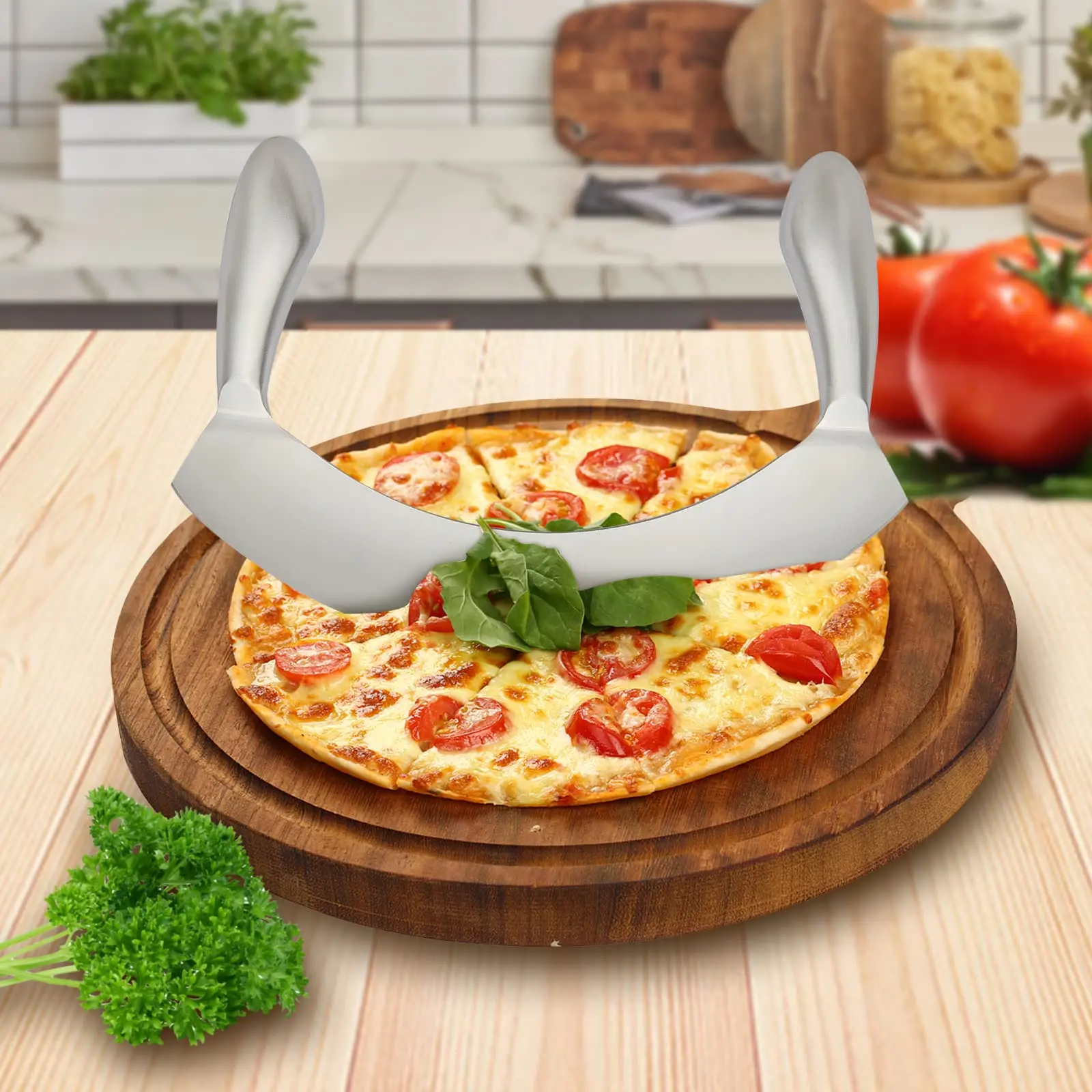 Pizza Knife 8.5-inch stainless steel pizza knife Baking Appliance Herb Chopper Fruit and Vegetable salad slicer Kitchen knife Pizza tool