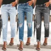 2023 New Women's Mid Waist Ripped Jeans Fashion Casual Ankle-Length Denim Straight Leg Pants Gray/Blue S-2XL Drop Shipping 1
