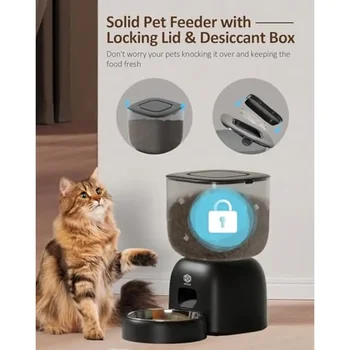 Automatic Pet Feeder Water Dispenser Set Timer Dual Power Control Portion Size Recorder Steel Plastic Bowl Cats Dogs Puppy 3
