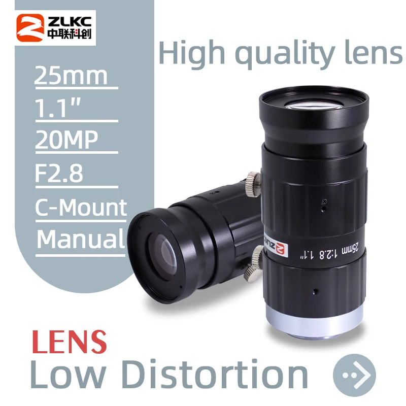 

ZLKC 20Megapixel 25mm 1.1" C Mount F2.8 Camera Lenses Low Distortion Industrial Machine Vision Manual Iris FA CCTV Lens HD 20MP