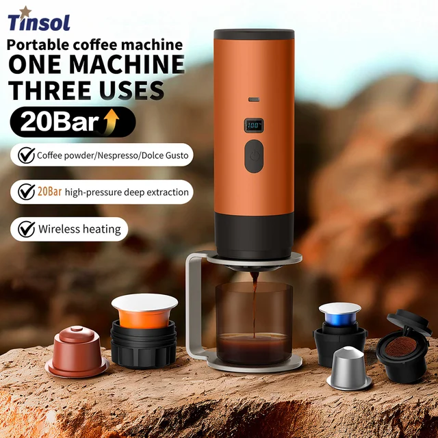 TINSOL Electric Coffee Maker Convenient Capsule Coffee Maker Travel Coffee Maker with Cordless Heating for Car and Home Camping 1