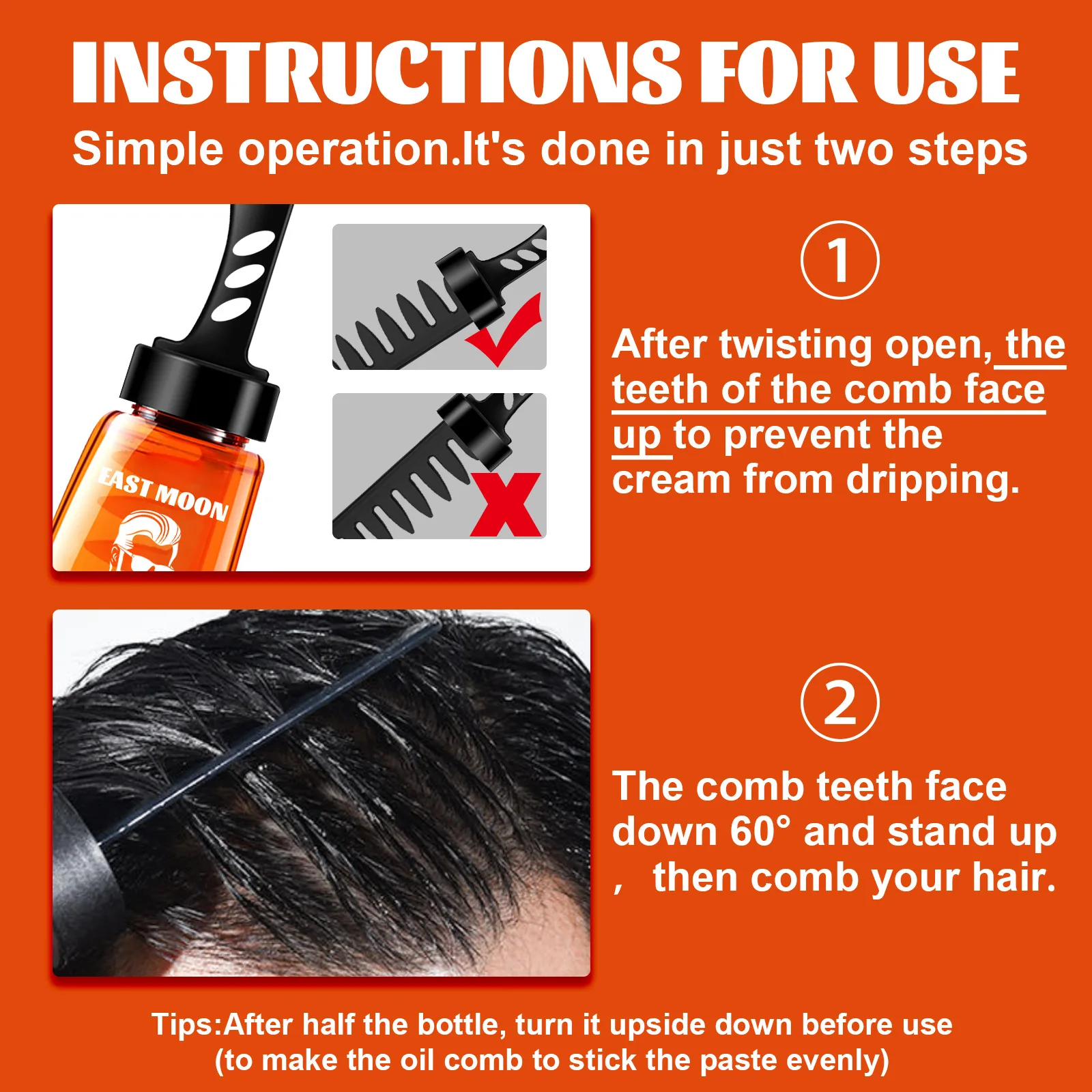 2 in 1 Hair Wax Gel With Wide Tooth Comb Men Long-lasting Fluffy Hair Styling Oil Hair Styling Cream Liquid Fluffy Comb 100ml 5