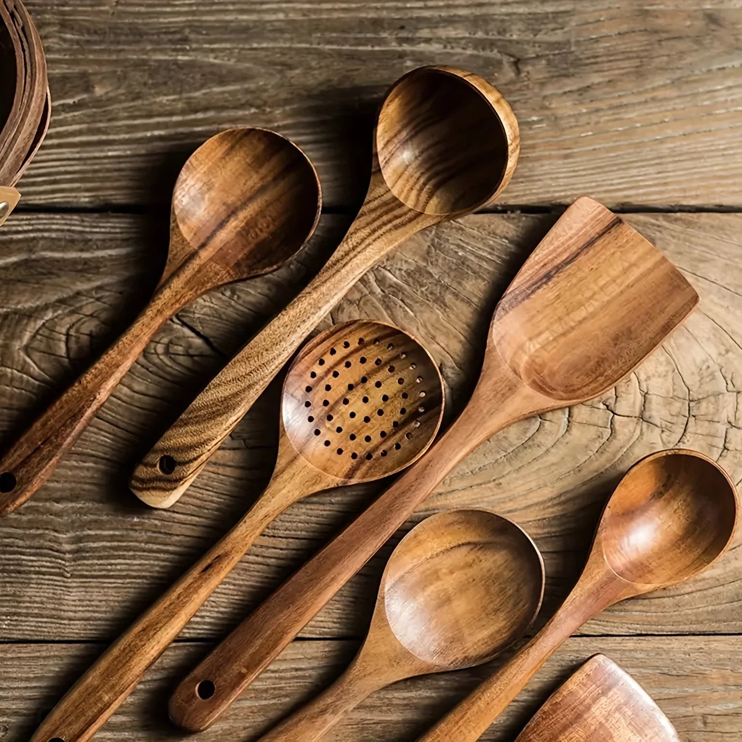 The teak wood set — five-piece handcrafted cooking spoons 2