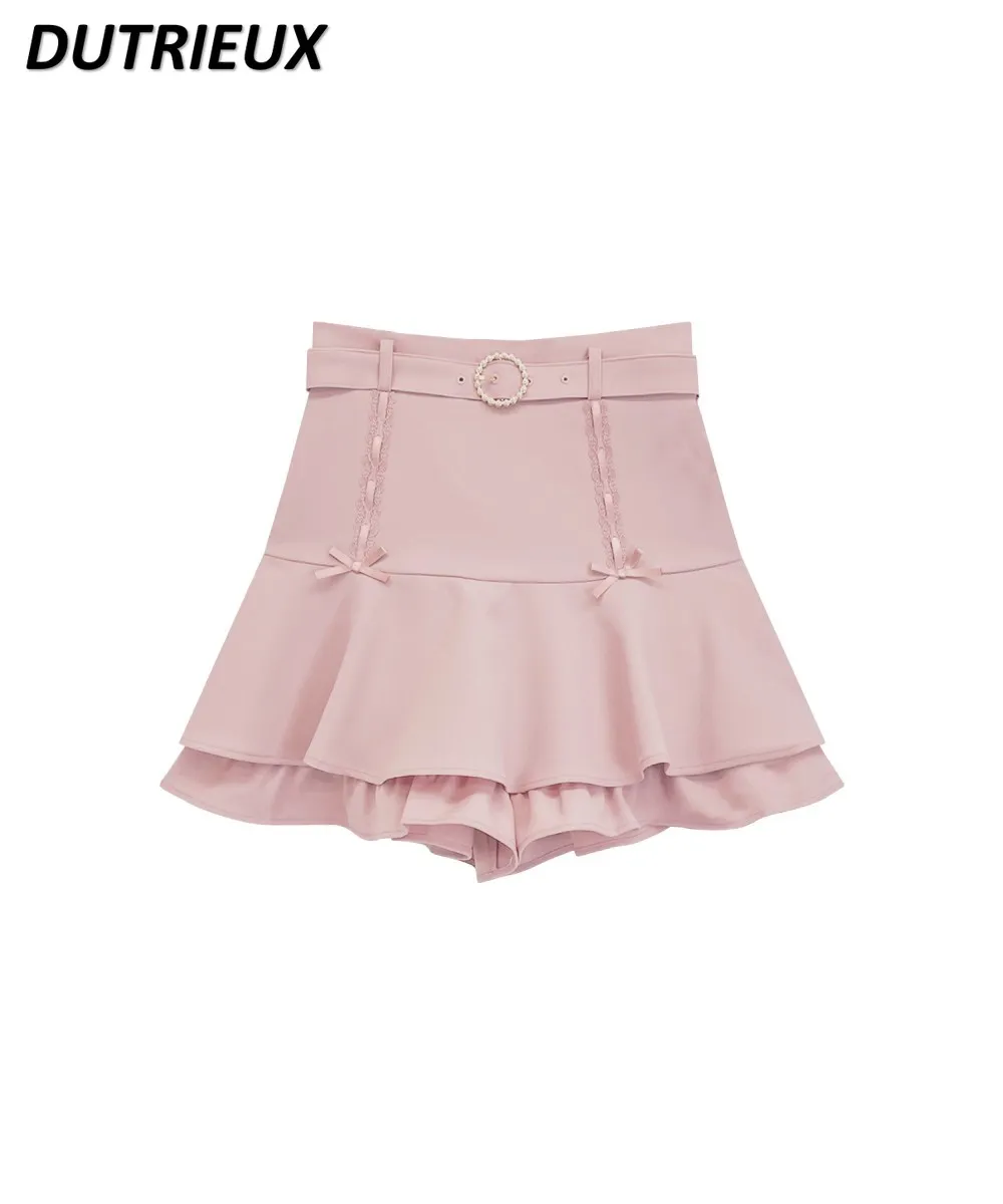 HC japonský sladké volánky fishtail sukně dámská lolita děvče vysoký pás A- linky mini sukně 2024 léto nový růžová sukně culottes