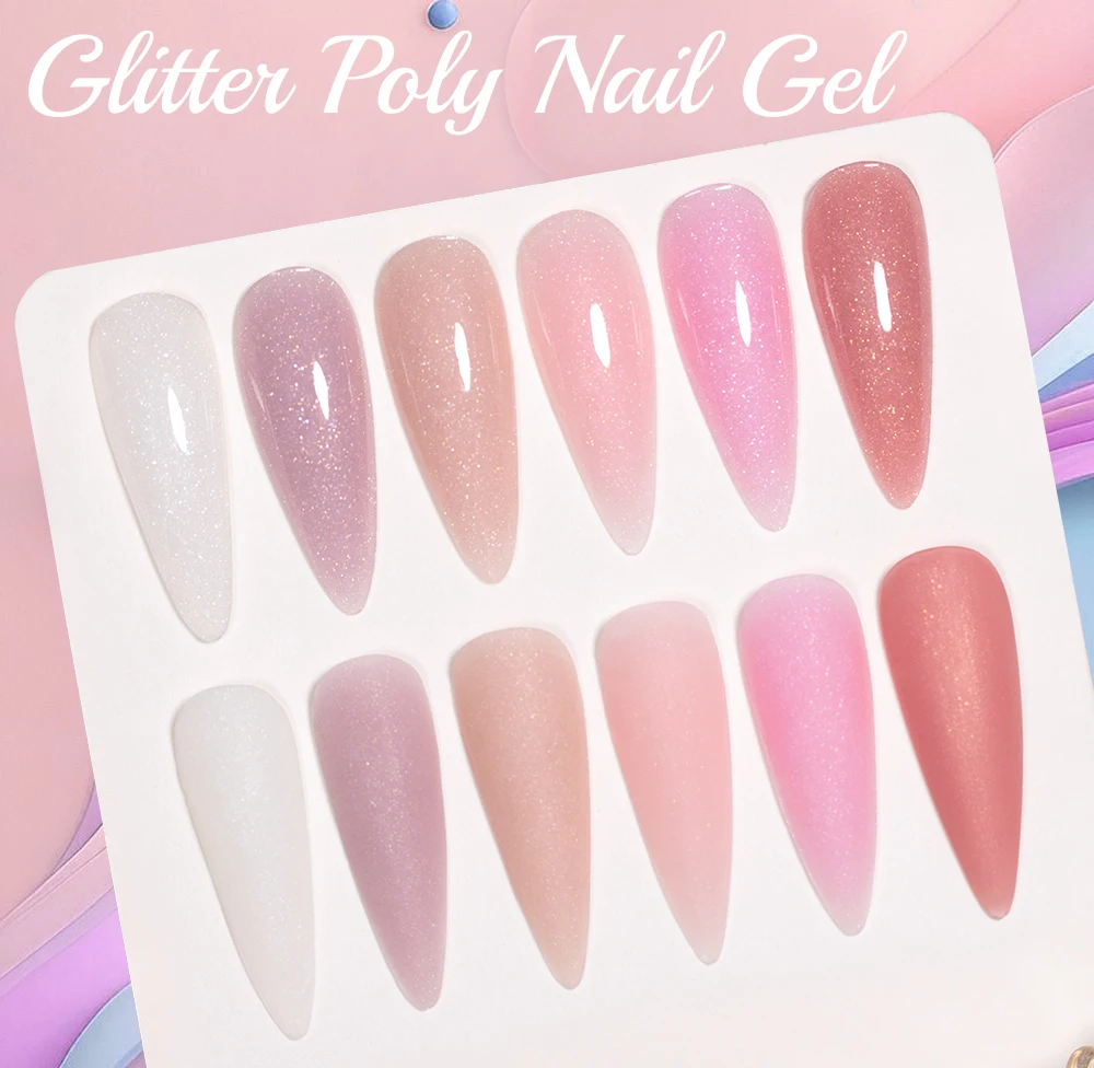 Description Picture 2 of itemPUENTE 30ML Glitter Poly Nail Gel Hema Free Pink Glitter Acrylic Gel Finger Extension Nail Gel Semi-Permanent UV Nail Varnish