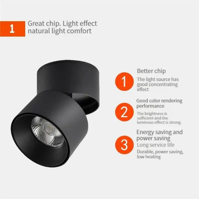LED Black Shell Surface Mounted Anti Glare Spotlight 220V7W White Light Indoor Kitchen Living Room Adjustable Angle Folding Ligh