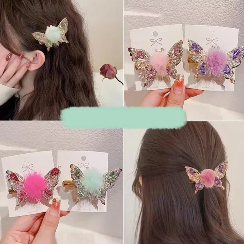 여자 어린이를위한 라인 석 머리핀 우아한 머리핀 나비 머리 바레트 레이디 걸스 머리 장식 액세서리