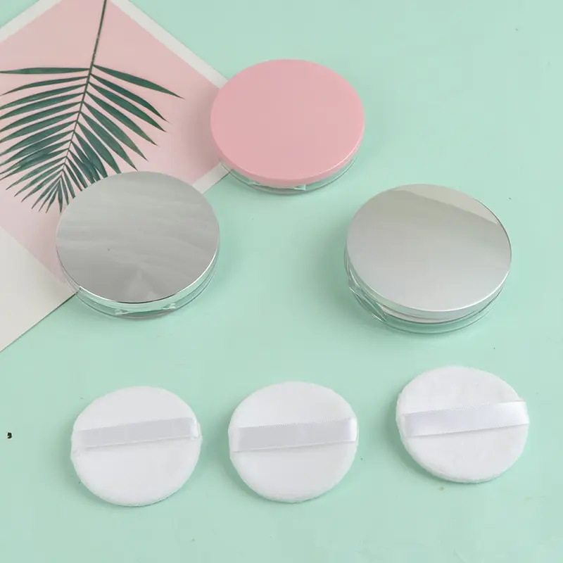 Leere Cushion-Puderdose, 4 Stück – Mit Schwamm, Spiegel, Für BB-Creme & Foundation, Weiß/silber, 74x31 Mm