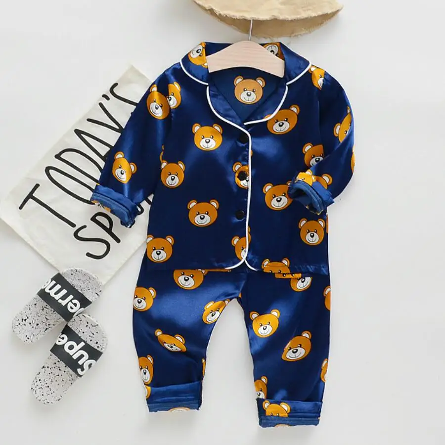 cute pajama sets	 Baby Boy Girl Clothes Pajamas Set Thick Flannel Fleece Toddler Child Warm Catoon Bear Sleepwear Kids Home Suit Autumn/Winter designer pajama sets