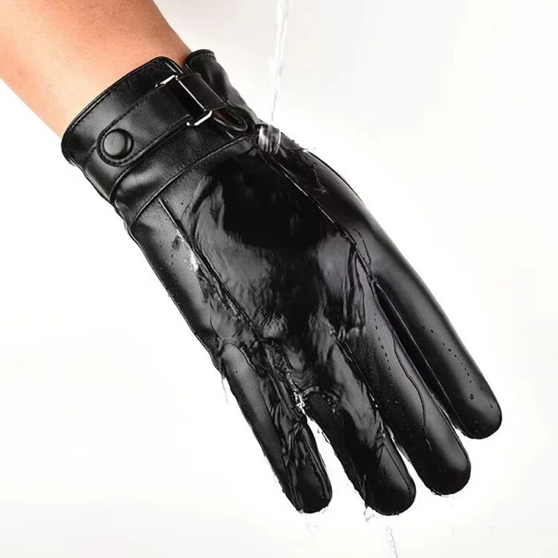 Winter Gloves for Men Genuine Leather Gloves Outdoor Cycling Black Real Sheepskin Keep Warm Driving Motorcycle Windproof Gloves
